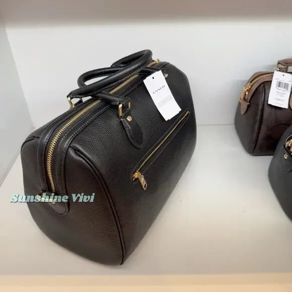 NWT Coach Rowan Large Satchel Bag Leather CV960 Gold/Black - Picture 2 of 11